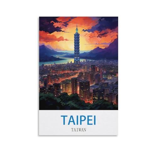 FZYUEN Taipei Taiwan – Affiches de voyage vintage sur toile pour décoration murale, chambre à coucher, 20 x 30 cm