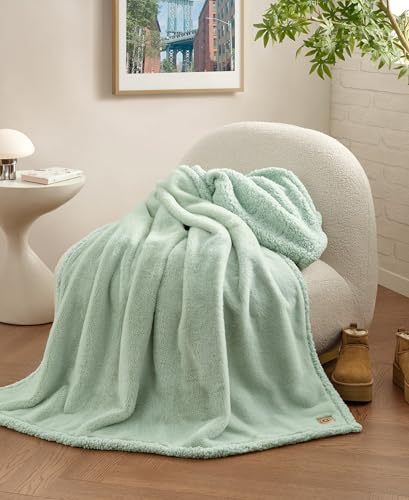 Image of UGG Cynthia Throw Blanket, Reversible Faux Fur for Sofa, 50 inch x 70 inch, Green