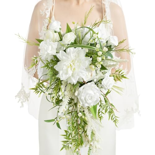 Ling's moment White Green Bridal Bouquet for Bride, White Green
