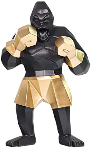 ARTLOVIN Creative Boxing King Kong Sculptures Fashion Gorilla Animal Character Figurines Orangutan 25cm Home Living Room Decoration Gifts (Gold)