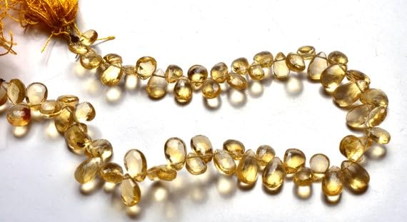 Citrine naturelle briolette perle poire facettée 6-8mm rang 8 pouces pour création de bijoux DIY