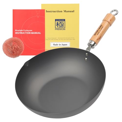 Riverlight KIWAME PREMIUM iron frypan wokpan Starter Kit No Coating Rust-resistant made in japan (Wok pan 11.8 inches (30cm))