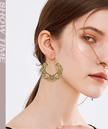 Florideco 6 Pairs Vintage Bohemian Drop Dangle Earrings Boho National Style Hollow Petal Heart Shaped Beaded Statement Earrings for Women Hypoallergenic Gold Jewelry2