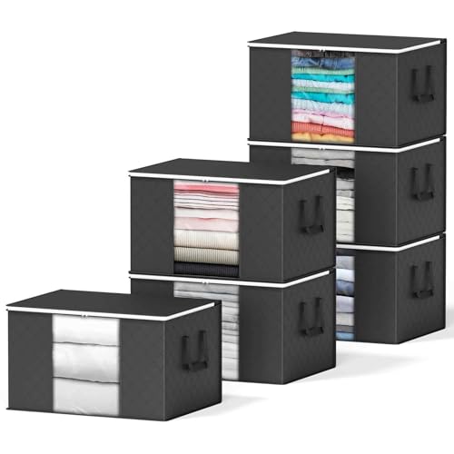 SpaceAid 6 Pack 90L Clothing Storage Bags, Heavy Duty Closet Storage Bins, Extra Large Moving bags, Storage Containers for Clothes, Blankets, Comforters, and Pillows - Black by SpaceAid - Used condition - US$15.93
