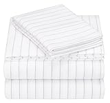 Amazon Brand – Pinzon 160-Gram Pinstripe Flannel Cotton Bed Sheet Set, Twin, White Pinstripe