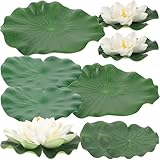 NUOBESTY Ensemble de 9 Pièces de Fleurs de Lotus Artificielles Blanches et Nénuphars en ...