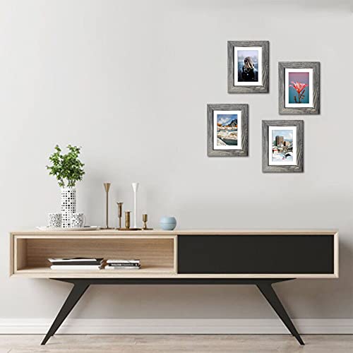 Edenseelake 4x6 Bilderrahmen 4er Set Rustikal Fotorahmen 4x6 für Tischplatte oder Wanddekoration grau – Bild 3
