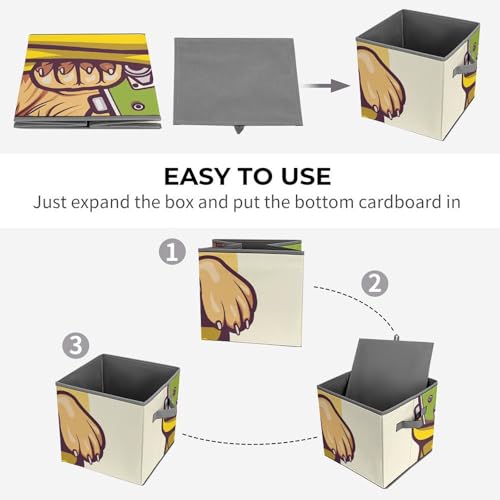 Cube de rangement pliable jaune avec poignée pour étagère