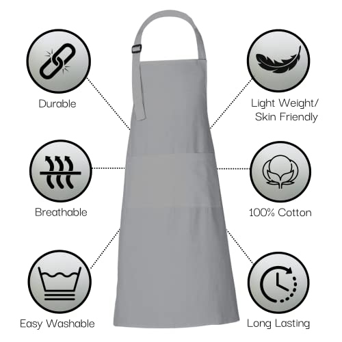 RAJRANG Set of 2 Chef Apron for Women Men with 3 Pockets - 35x27 Inches Cotton Kitchen Apron High-Rise Grey - Image 2