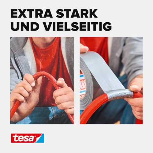 Foto von tesa extra Power Universal Gewebeband - Gewebeverstärktes Ductape zum Reparieren, Befestigen, Bündeln, Verstärken oder Abdichten - Grau - 10 m x 50 mm