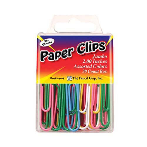 Pencil Grip The Classics 2.0 Inch Paper Clip, Assorted Colors, 30 Count Box (TPG-238)