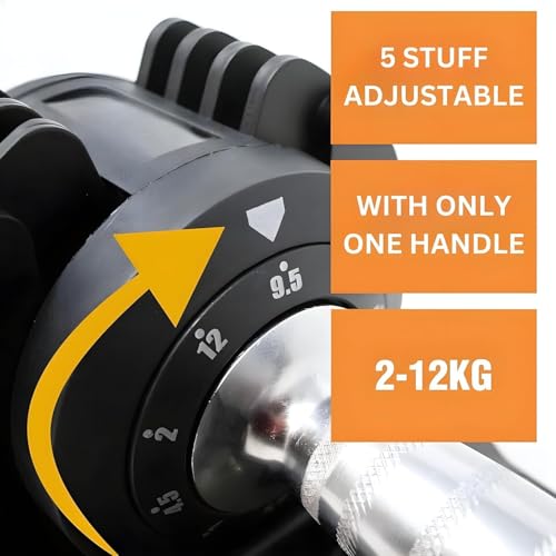 Image of Adjustable Dumbbell 2.5KG UP TO 12KG - Quick Select | 5-Point Safety Locking System | Space-Saving | Ideal for Home Workouts & Personal Fitness | Pack Of 2 (24, Kilograms)