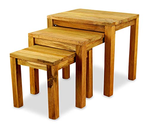 Livasia Table Basse en Teck, Table de Salon, Table d’appoint, Table de canapé, Durable et Fait Main à partir de Java, Lot de 3