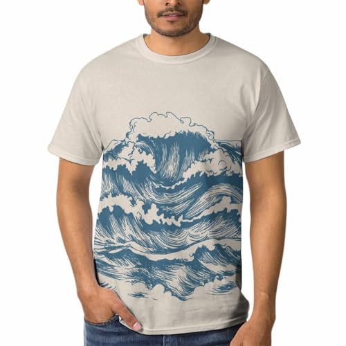 T-shirts à col rond homme vagues de l'océan : tshirt respirant et coupe droite classique