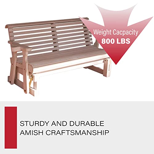 Image of Amish Casual Heavy Duty 800 Lb Roll Back Pressure Treated Porch Glider with Cupholders (4 Foot, Semi Solid White Stain)