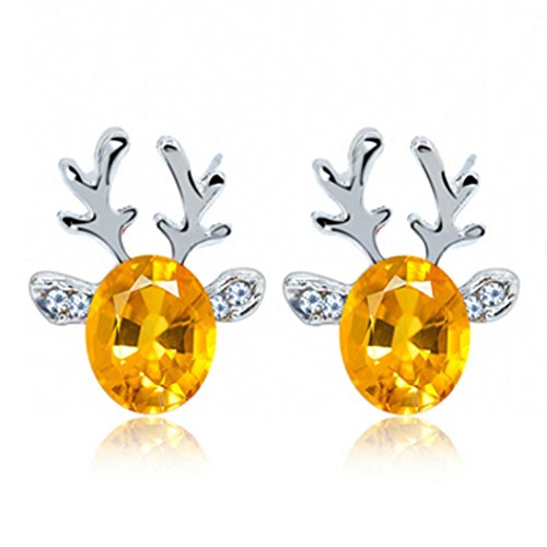 Earrings, Litetao Womens Girls Crystal Gemstone Earrings Luxury Three Dimensional Reindeer Earing Anniversary Engagement Party Wedding Gift (Yellow)