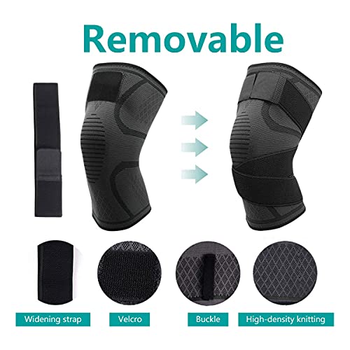 Quesuc Compressie Riem Gebreide Sport Knee Pads Badminton Running Fitness Knie Pads Outdoor Klimmen Knie Pads (L, black) - Image 4