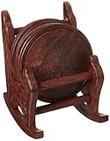 5 Inches Wood Drink Coasters Set with 6 Round Table Coasters and Brown Rocking Chair Coaster Holder