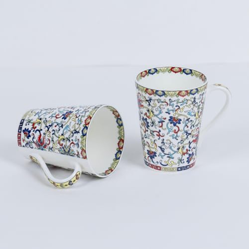 Image of GOLDEN QUEEN'S Mugs Set of 2 for Coffee, Tea, Milk - Ideal for Your Daily Beverage Ritual, Hosting & Casual Gatherings (Himalayan Flora)
