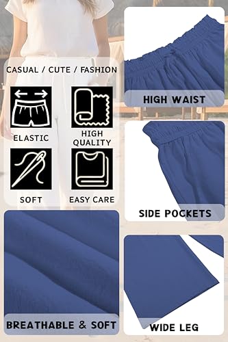 Image of LNX Womens Linen Capri Pants Wide Leg High Waisted Drawstring Casual Cropped Pants with Pockets