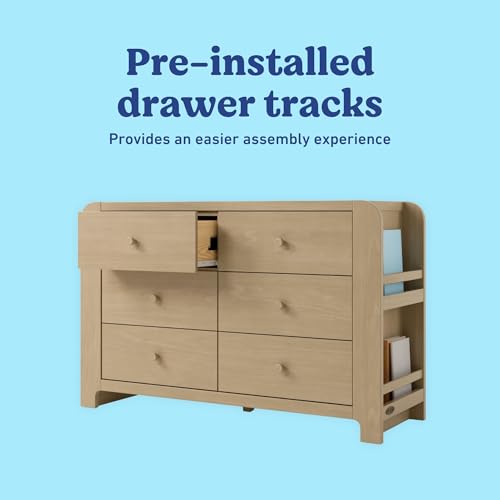 Image of Graco Read-with-Me 6 Drawer Dresser with Bookshelves - GREENGUARD Gold Certified Storage for Baby and Kids Room, Interlocking Drawer System (Driftwood)