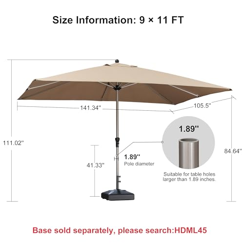 Image of PURPLE LEAF Patio Umbrella 9' x 11' Rectangle Tilt Sturdy Aluminum Taupe