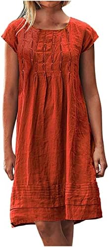 Casual Dresses for Women 2023 Classic Solid Sundress Square Collar Cap Sleeve High Waist Loose Knee Length Dress Orange