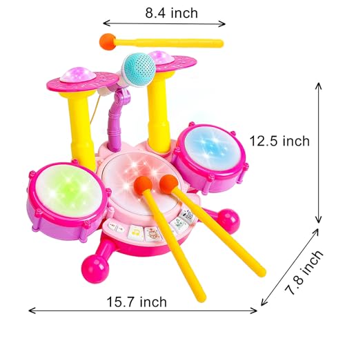 Image of Pink Drum Set for Girls - Kids Musical Instrument Kit | Pink Drum Set for Girls, Kids Musical Instrument Kit, Electronic Drum Toy for Ages 18 Months and Up