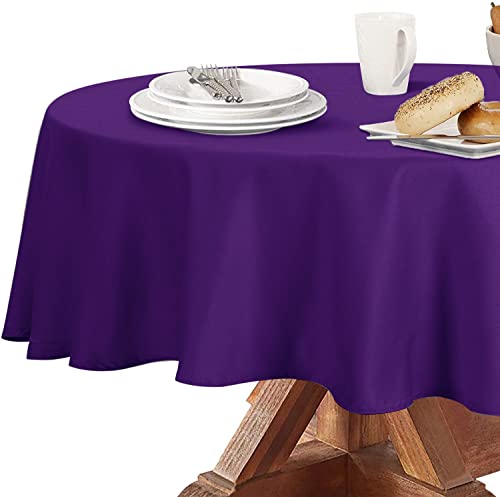 Image of Obstal Round Table Cloth, Violet, 60 Inch Diameter | Oil-Proof Spill-Proof Water Resistance Microfiber Tablecloth, Decorative Fabric Circular Table Cover for Outdoor /Indoor Use