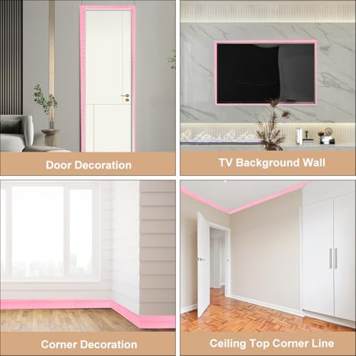 Image of GORGECFAFT 2 Rolls 2.3mx79mm Pink Crown Molding Peel and Stick 3D Wall Edging Foam Flexible Wallpaper Border Mirror Edging Frame Lines Wall Base Ceiling Baseboard for Home Furniture DIY Decor