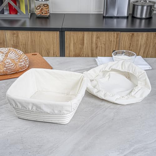 Restaurantware Bread Proofing Basket 9 Inch Square Pack of 1 Rattan Dough Fermentation Basket With Cotton Liners, Oval Banneton Bread Rising Bowl For Home, Commercial, and Artisanal Baking by Restaurantware - Image 4