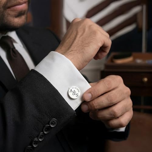 Image of TRUESILVER ACPL 925 Sterling Silver Personalized Customized Engraved Initial or Name Designer Cufflinks for Men, Boys, Fathers and Grand Father