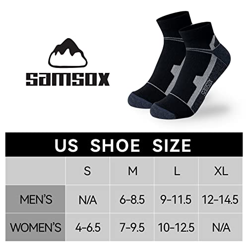 Samsox 2-Pair Merino Wool Running Socks, Made In Usa Cushioned Low-Cut Athletic Socks For Men & Women, Black L #TOP1