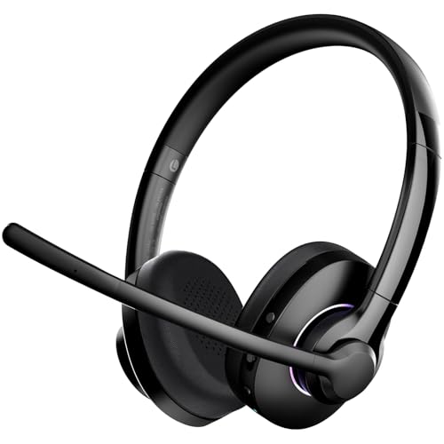Masajoy Wireless Headset with Mic for Work, Bluetooth V5.3 Headset with Noise Cancelling Microphone for Teams/Zoom, Wireless Computer Headset for Noisy Office/Work from Home（Black）