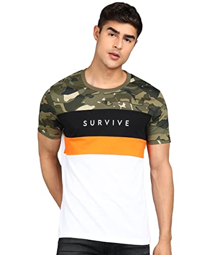 Image of Urbano Fashion Men's Military Camouflage Printed Slim Fit Half Sleeve Cotton T-Shirt