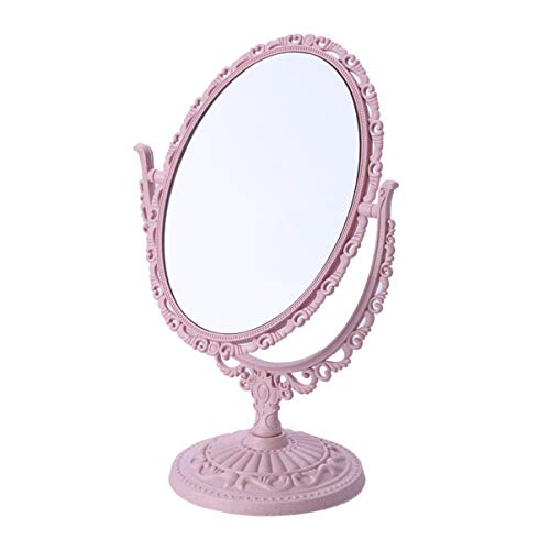 Minkissy Vintage Makeup Mirror, Tabletop Vanity Mirror With Stand, Double Sided Cosmetic Mirror With 360 Degree Rotation For Bedroom Bathroom (Pink) #TOP4