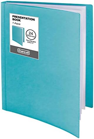 Dunwell Binder with Plastic Sleeves 24-Pocket - Presentation Book 8.5x11 (Aqua), Portfolio Folder with 8.5 x 11 Sheet Protectors, Displays 48 Pages Letter Size Papers, Acid Free Archival Quality