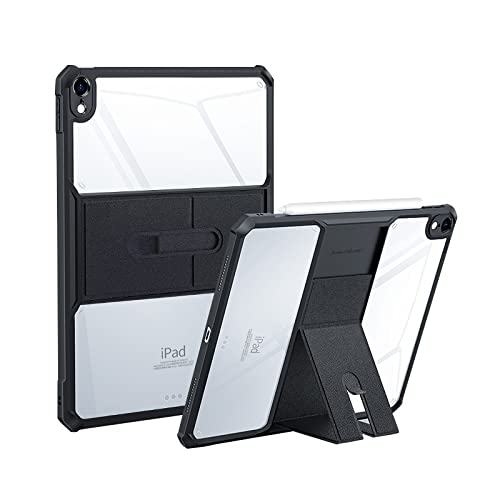 iPad mini 6 ケース 2021 第6世代 8.3インチ ハード ハイブリッド TPU + ポリカーボネート 二重構造 耐衝撃 落下保護 米軍MIL規格 収納式 キックスタンド付き ハンドル機能 タッチペン吸着機能 充電対応 Touch ID 指紋認証対応 放熱仕様 クリア 透明 ストラップホール付き 軽量 薄型 (ブラック)