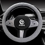 PTCPO Soft Car Steering Wheel Cover for Sedan, SUV, Warm Luxury Velvet, Odorless, Universal, Anti Slip, Summer Winter, Gray, Standard Size[14' 1/2-15'](37-38cm)