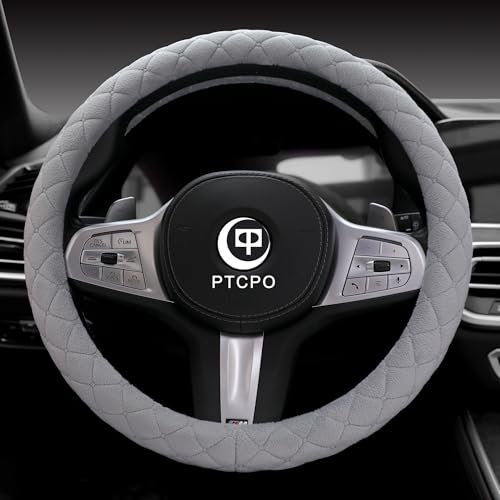 PTCPO Soft Car Steering Wheel Cover for Sedan, SUV, Warm Luxury Velvet, Odorless, Universal, Anti Slip, Summer Winter, Gray, Standard Size[14