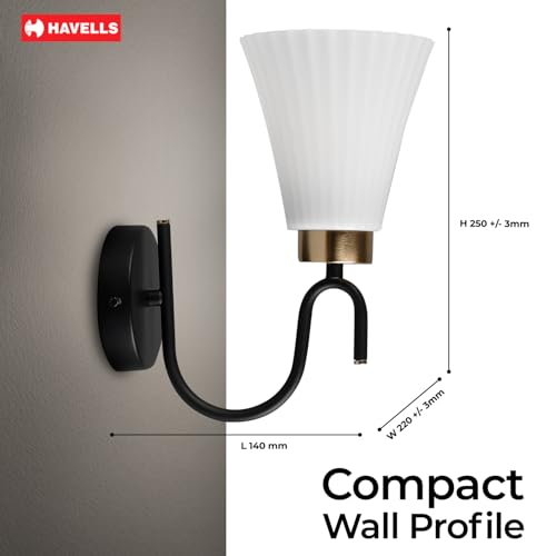 Image of Havells Aura Indoor Wall Light | Durable Frame and Ambient Glow Diffuser | B22 Holder Compatible | Elegant Lighting for Bedrooms, Living Rooms & Hallways