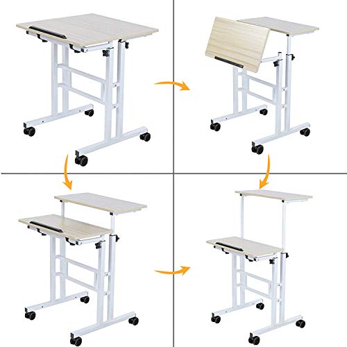 Image of sogesfurniture Adjustable Stand up Desk Computer Stand Desk Mobile Laptop Sit Stand Computer Desk,Beige BHCA-101-MP
