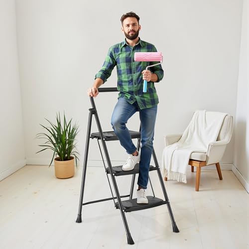 Step Ladder with Handrail, Folding Steel Step Stool, 3-Step by Arbusb - Used condition - Image 8