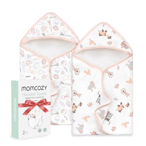 Image of Momcozy Best Wishes Baby Towel with Hooded-Original Design Baby Towel Set -Soft & Absorbent- Shower Gifts or Bath Essential for Infant, Newborn, Toddler