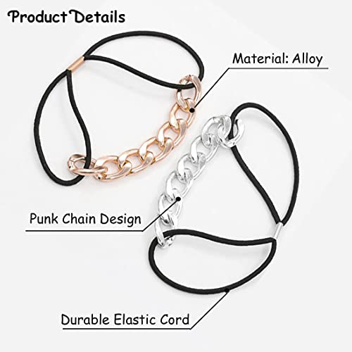 Wuli Peach 4 Pcs Chain Hair Ropes, Women Ladies Punk Style Metal Alloy Chain Hair Band Headwear Elastic Hair Knot Rope Ponytail Holder Rope Hair Ring #TOP3