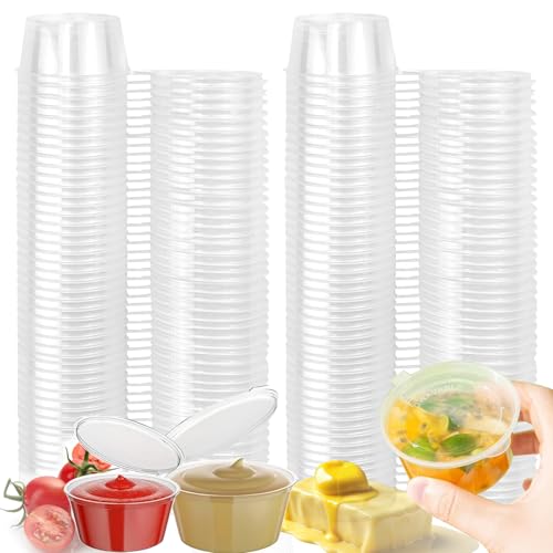 Rliocvhe 100 Piezas Tarros de Plastico con Tapa Pequeños,Envases de Plastico con Tapa 50ml,Reutilizable Recipientes Comida,para Salsas, Condimentos, Cremas