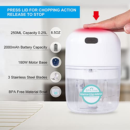 Iocsmart Electric Small Food Processor, 250Ml Portable Mini Meat Food Garlic Chopper With Type-C Usb Rechargeable For Kitchen Traveling Outdoor Camping Picnic (White) #TOP5