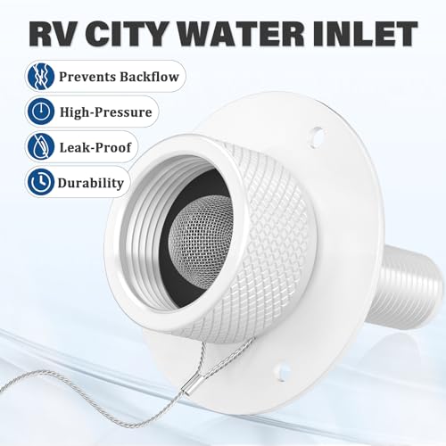 Image of 2 Pack All Metal RV City Water Inlet with Check Valve RV Water Inlet -rv Water Fill Inlet Leak Proof & Universal Fit for RV Camper Motorhome Trailer Marine -White