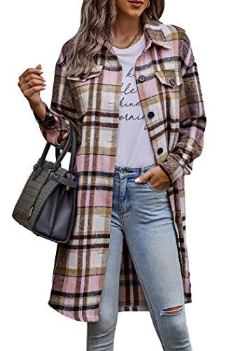 Image of PRETTYGARDEN Womens Plaid Shacket Jacket Flannel Shirts