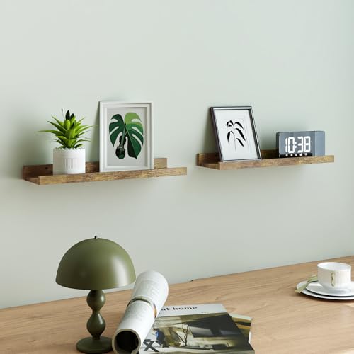 Image of Brown Floating Shelves for Wall Decor, 16 in Shelf with Lip Set of 2
